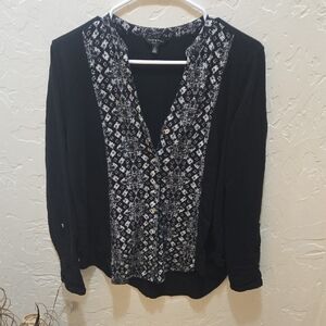 Lucky Brand Black and White Aztec Print Button Down Women's Blouse